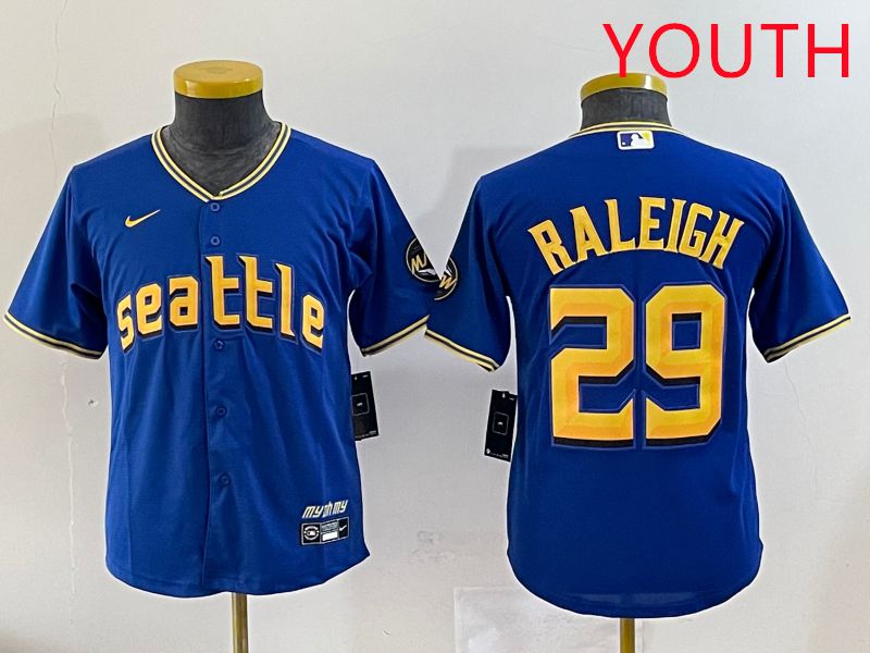 Youth Seattle Mariners #29 Raleigh Blue City Edition 2025 Nike MLB Jersey style 1